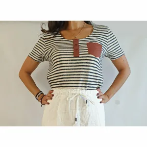 Asos pre-owned blue and white striped tee with contrasting pocket size M (best fits 12)