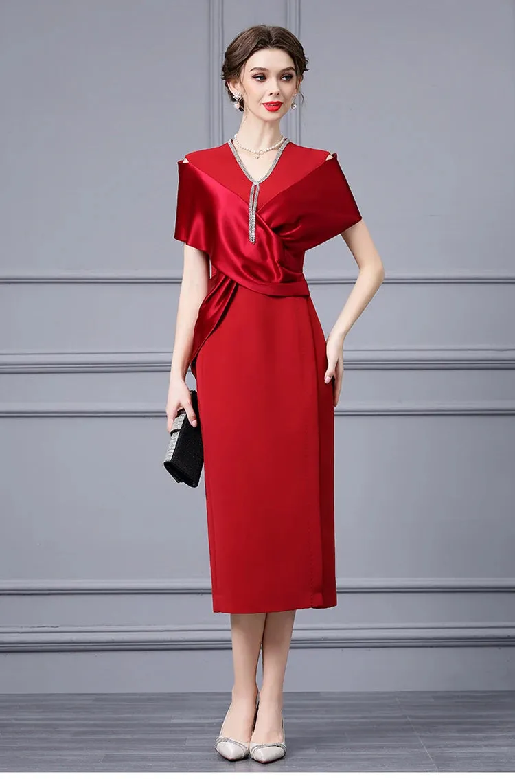 Astrid V Neck Diamond Cross High Waist Package Buttocks Slim Long Dress