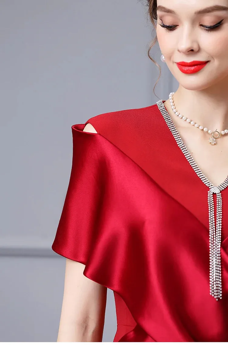 Astrid V Neck Diamond Cross High Waist Package Buttocks Slim Long Dress