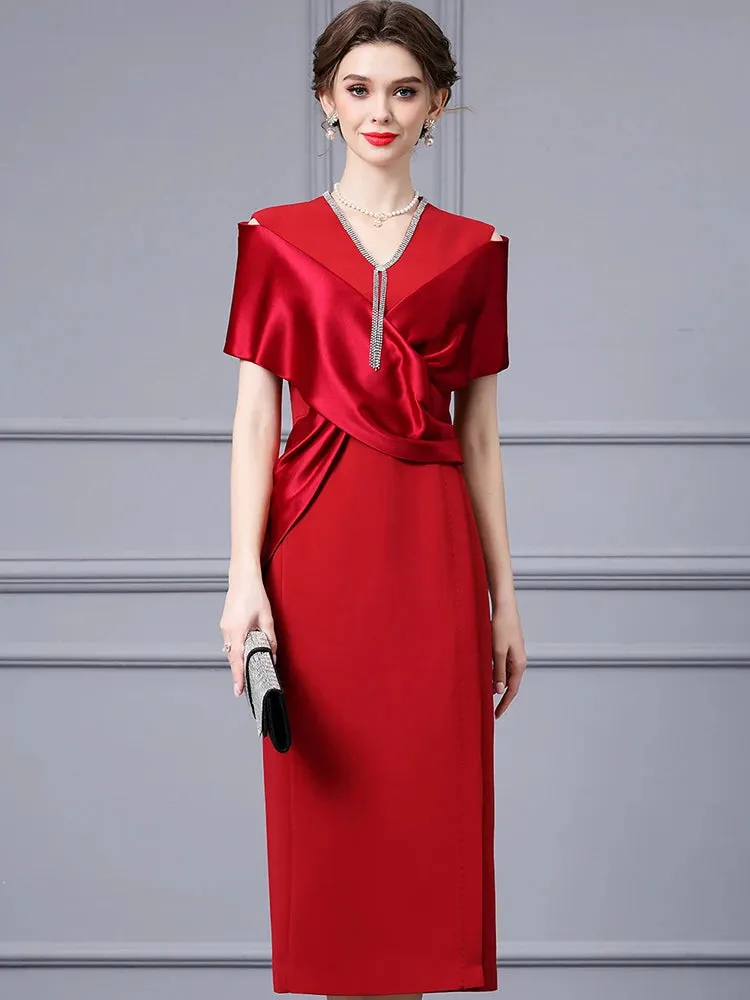 Astrid V Neck Diamond Cross High Waist Package Buttocks Slim Long Dress