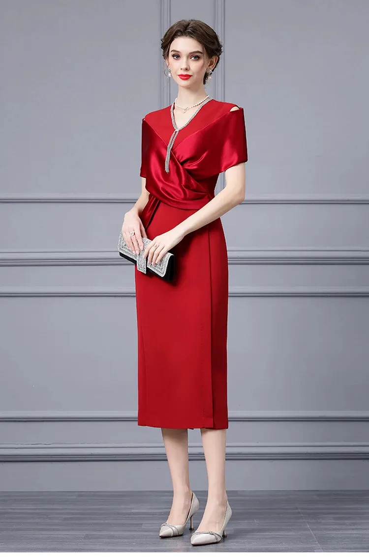 Astrid V Neck Diamond Cross High Waist Package Buttocks Slim Long Dress