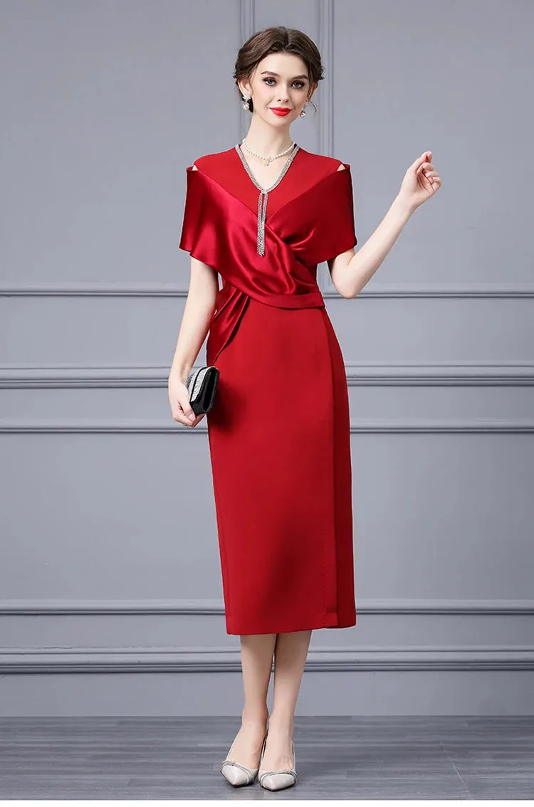Astrid V Neck Diamond Cross High Waist Package Buttocks Slim Long Dress
