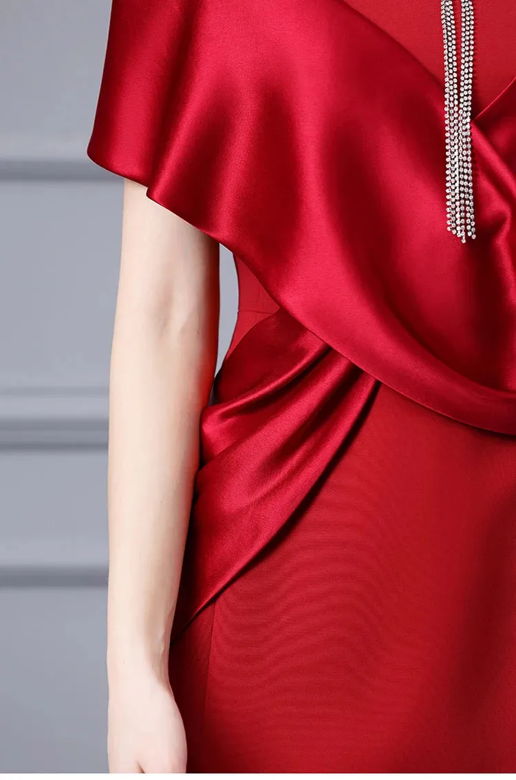 Astrid V Neck Diamond Cross High Waist Package Buttocks Slim Long Dress
