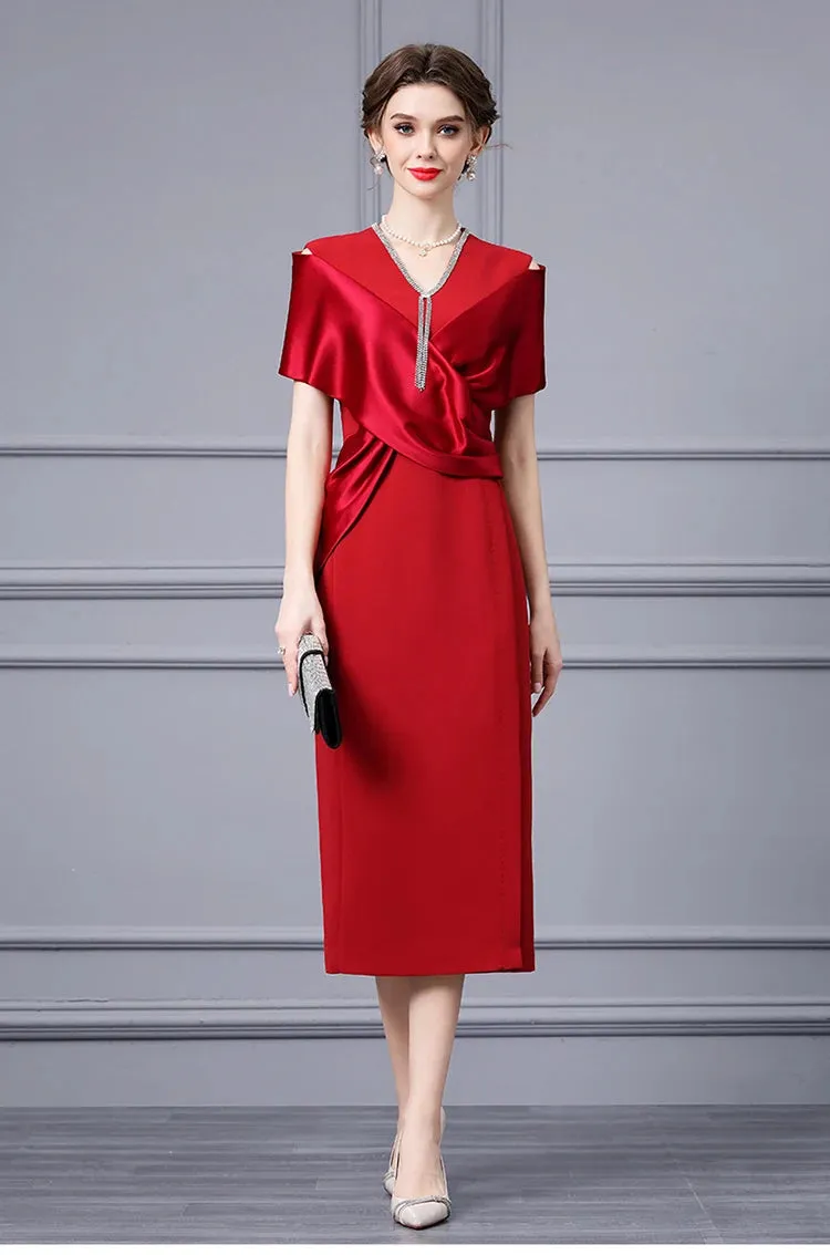Astrid V Neck Diamond Cross High Waist Package Buttocks Slim Long Dress