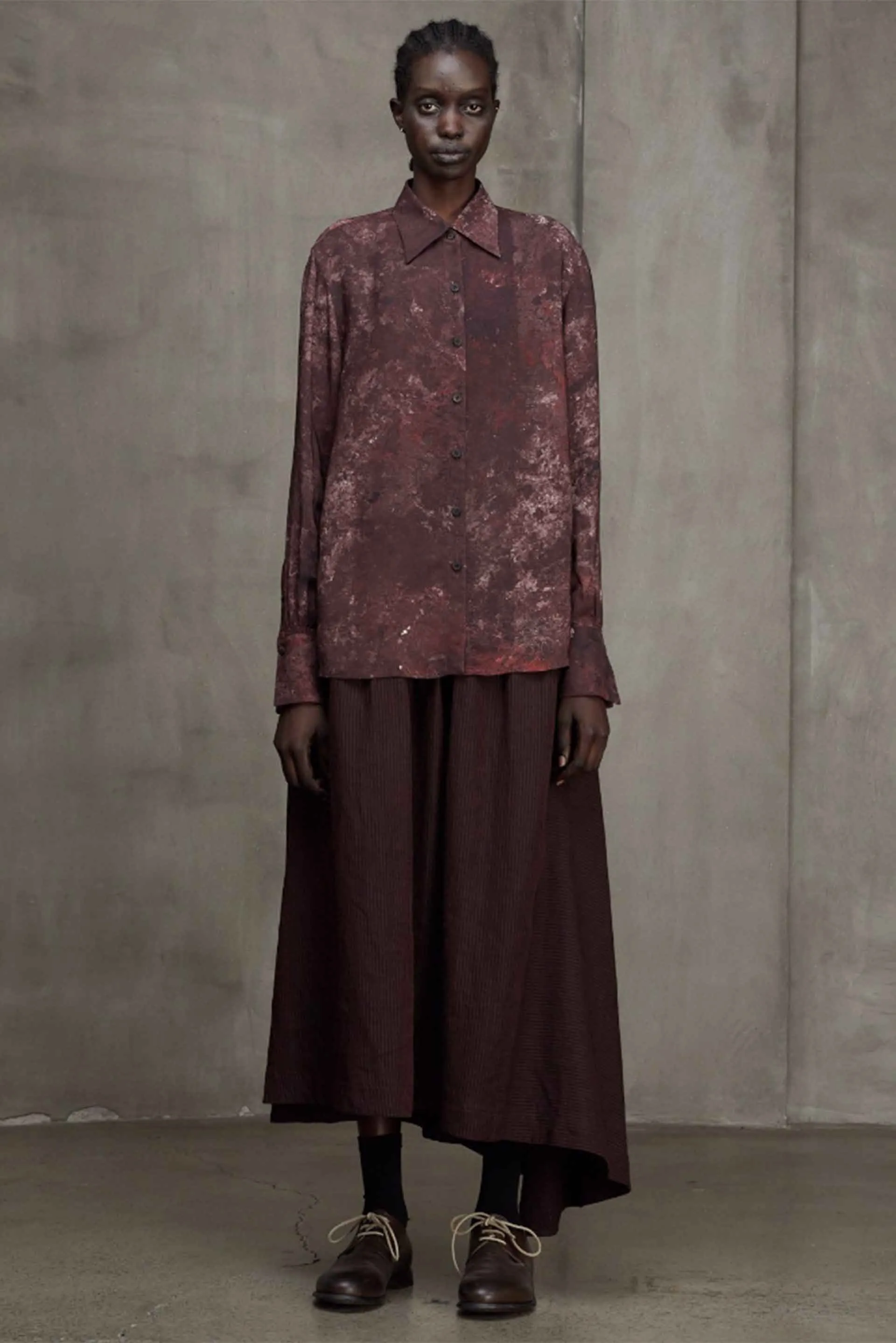 Asymmetric Striped Skirt Burgundy