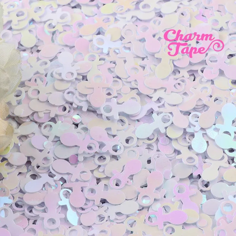 Baby Shower Pacifier Loose glitters Confetti 13mm Party Decor UV resin, Iridescent Glitter Balloon cut out