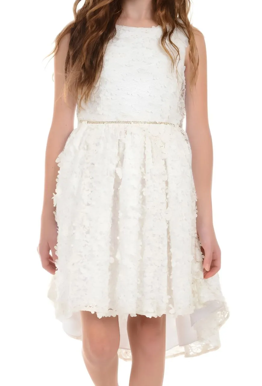 BADGLEY MISCHKA Girl's White 3D Flower High Low Dress #58348600 NWT