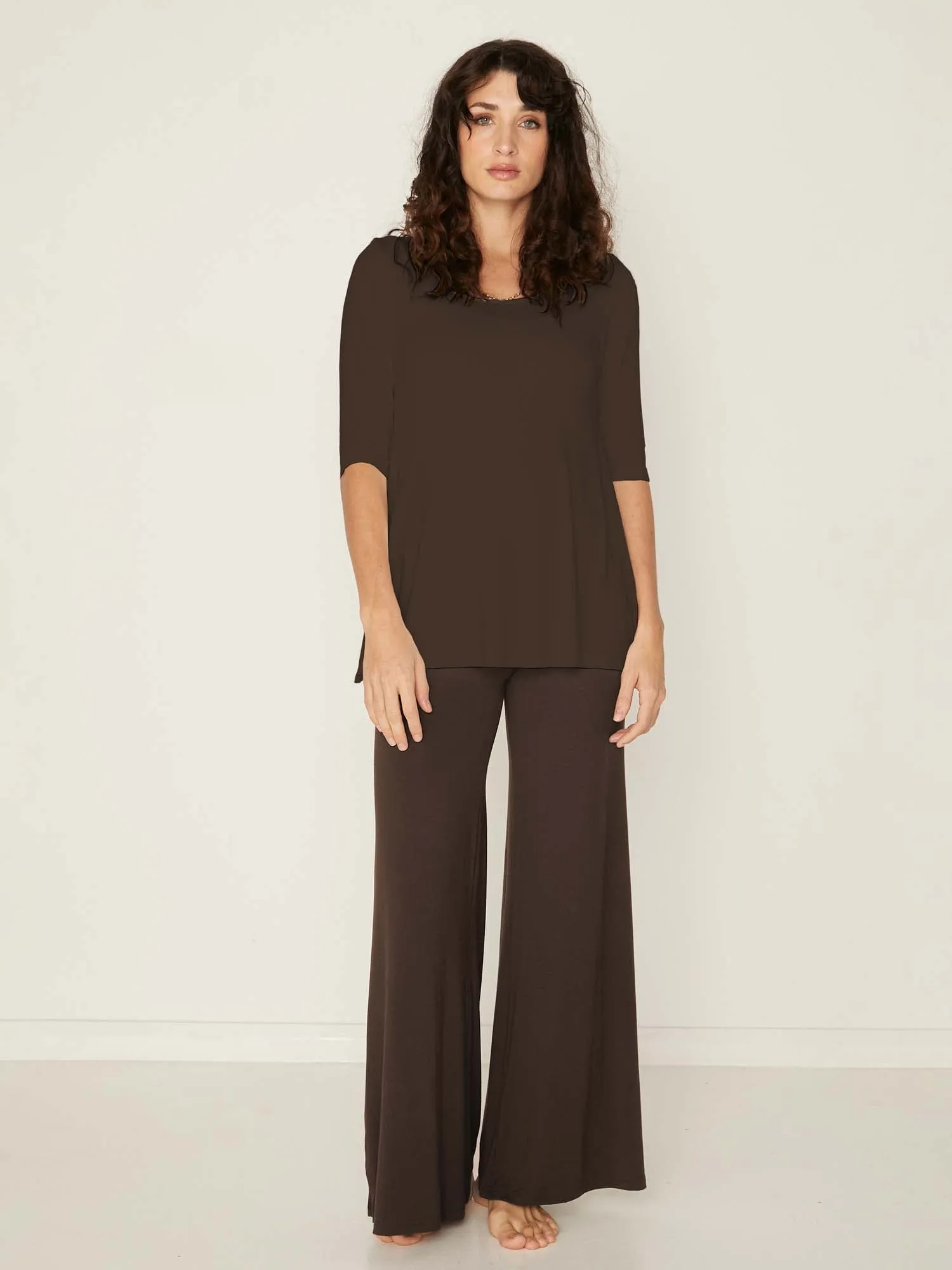 Bamboo Mid Sleeve T Shirt - Cocoa