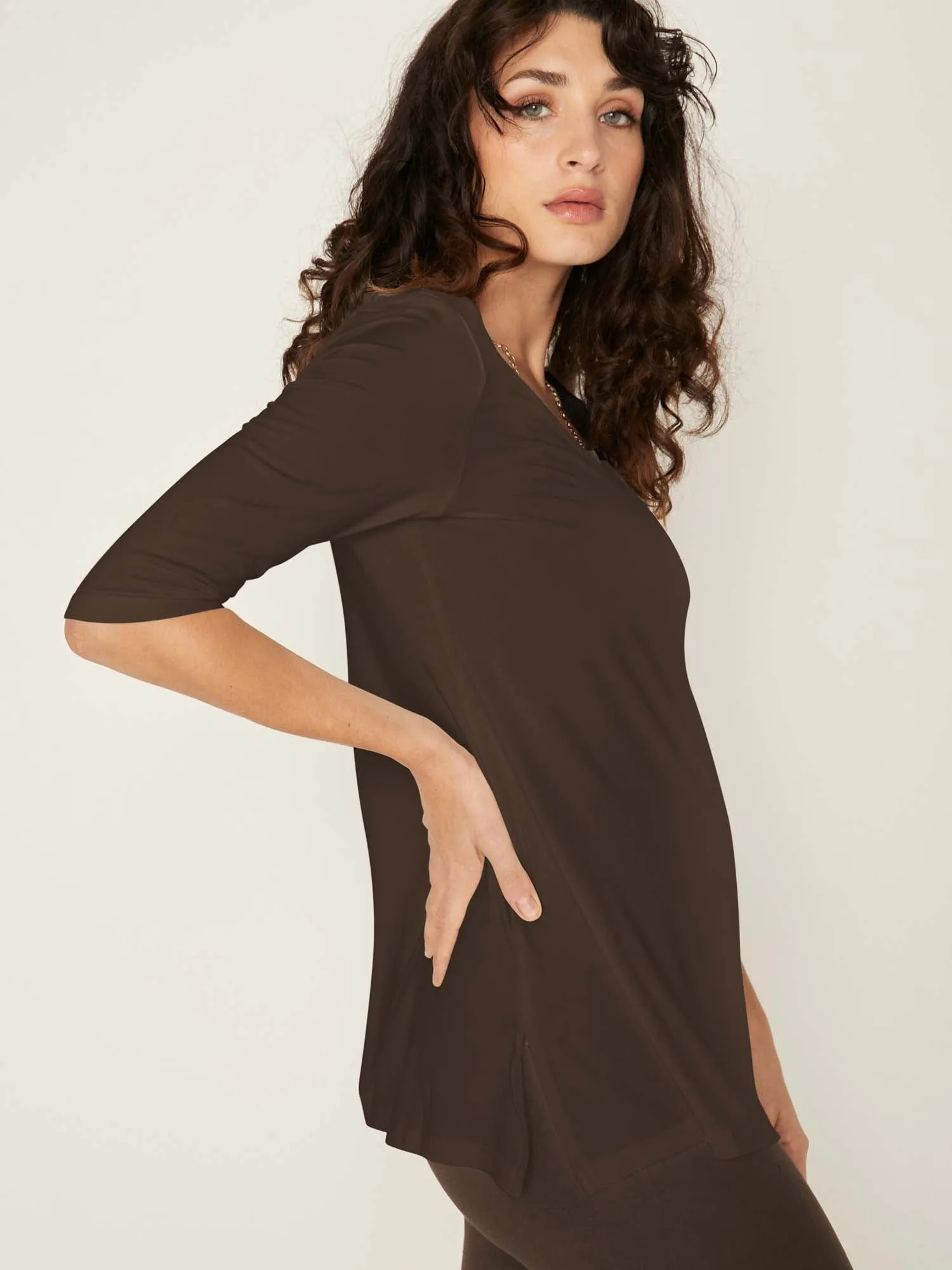 Bamboo Mid Sleeve T Shirt - Cocoa