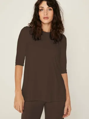 Bamboo Mid Sleeve T Shirt - Cocoa