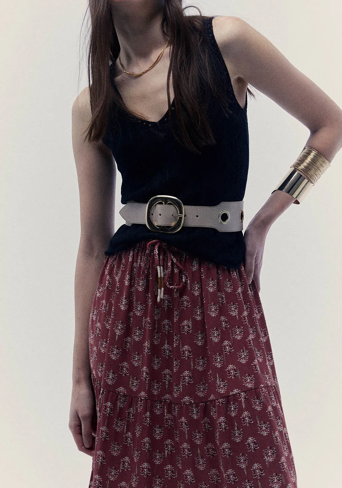 Bambula And Lurex Skirt - Burgundy