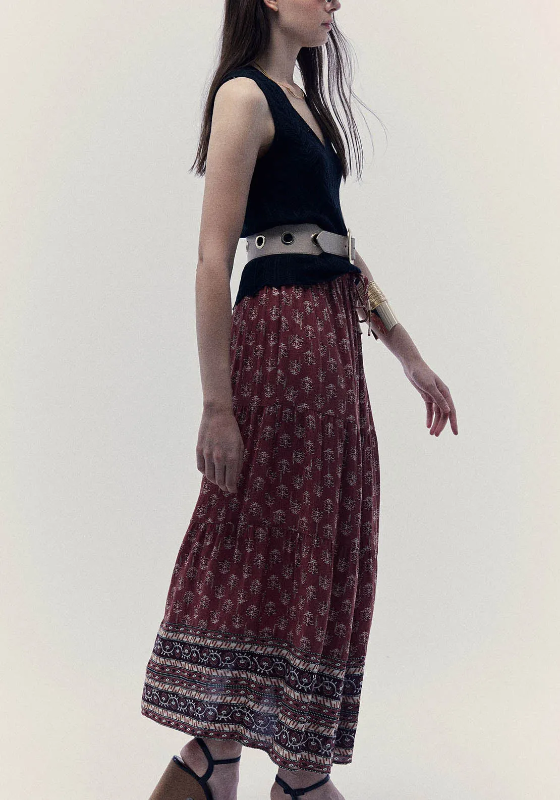 Bambula And Lurex Skirt - Burgundy