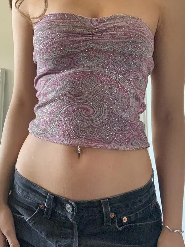 Bandeau Crop Top mit Zufälligem Muster