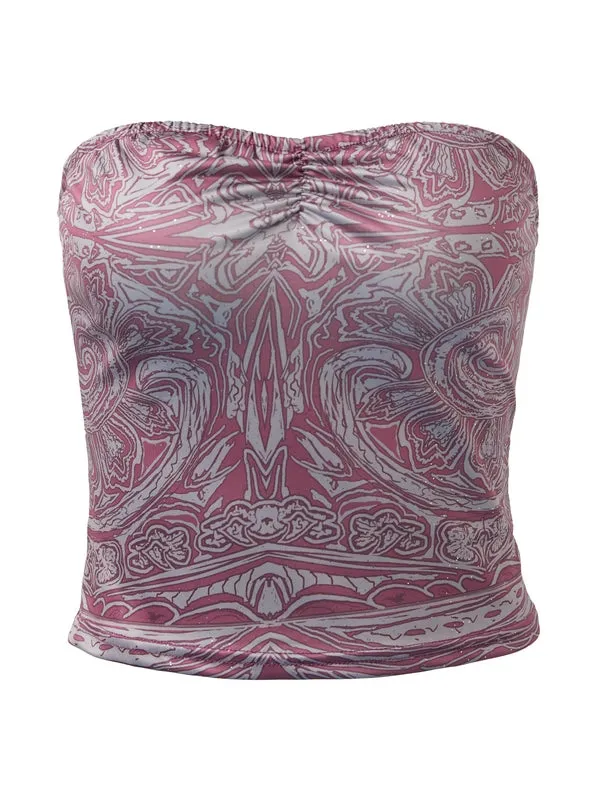 Bandeau Crop Top mit Zufälligem Muster