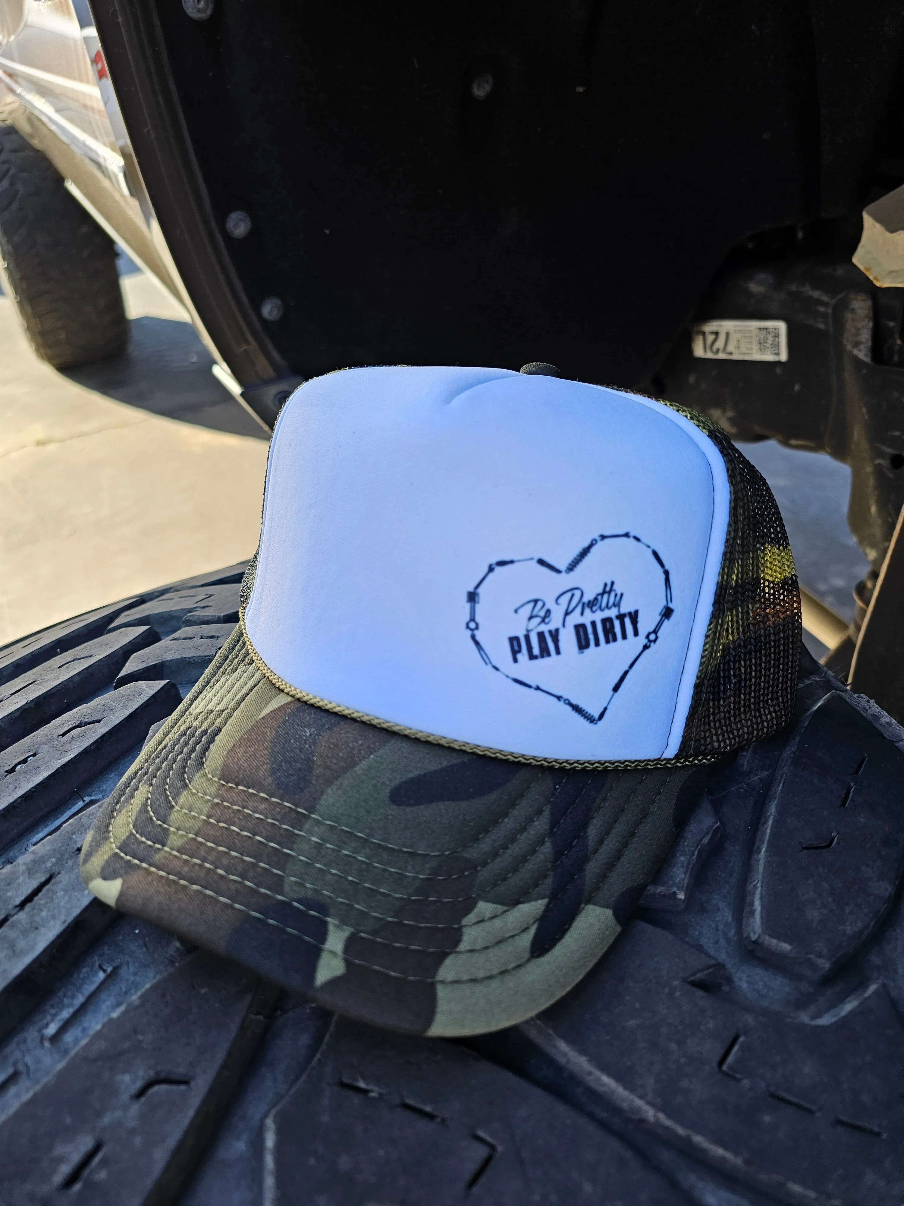 Be Pretty Play Dirty Heart Pumping Trucker