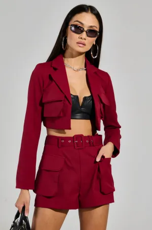 BETTER LUCK CROP BLAZER IN BURGUNDY