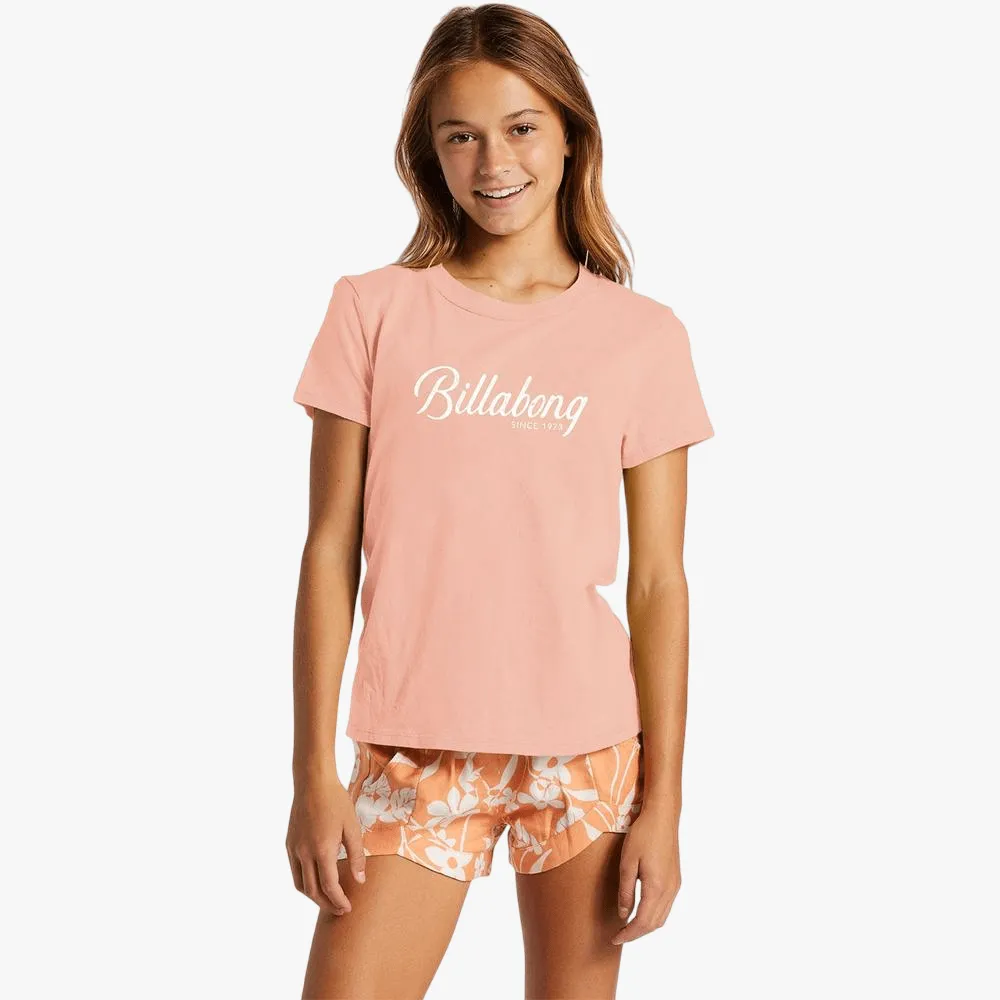 Billabong Girls Scripted Short Sleeve Tee Rose Dawn