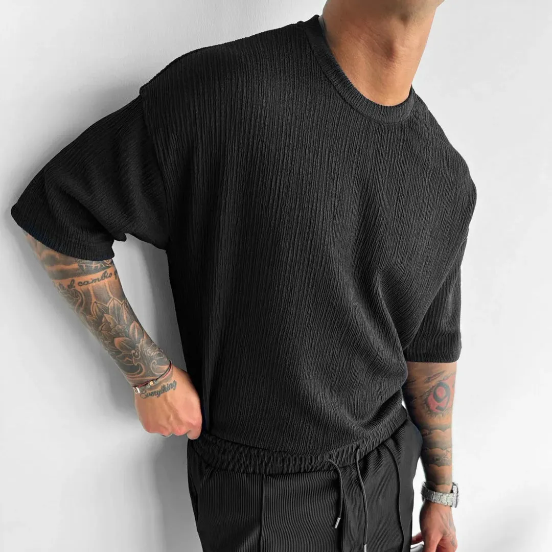 BLACK COTTON CRUSH OVERSIZED T-SHIRT