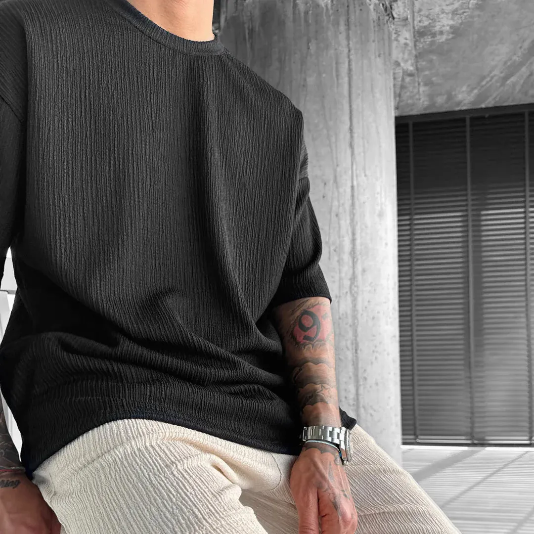 BLACK COTTON CRUSH OVERSIZED T-SHIRT
