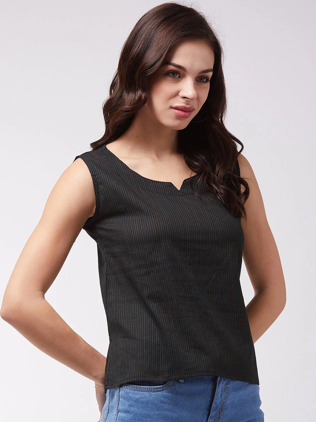 Black Kantha Sleeveless Top