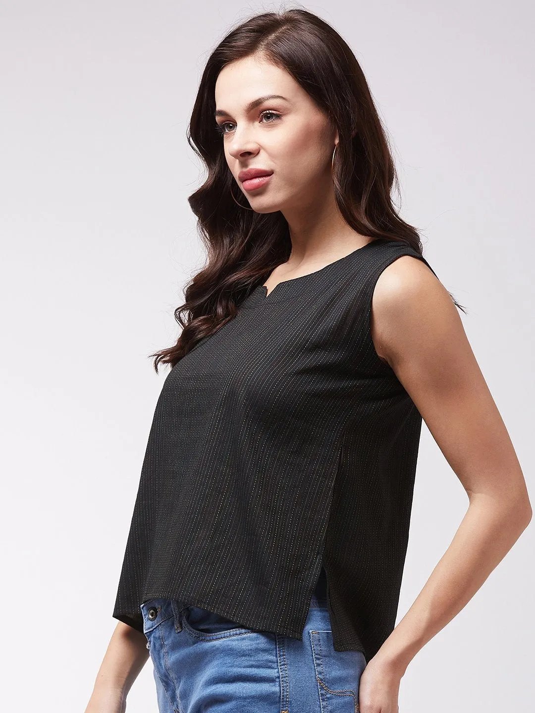 Black Kantha Sleeveless Top