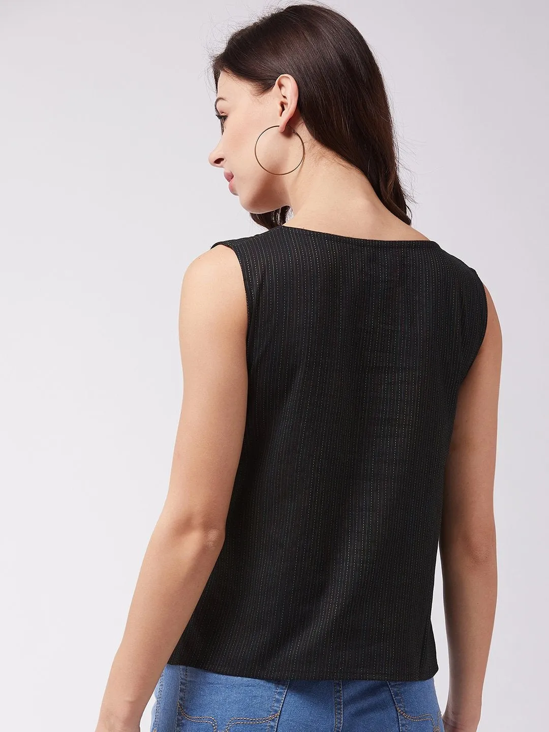 Black Kantha Sleeveless Top