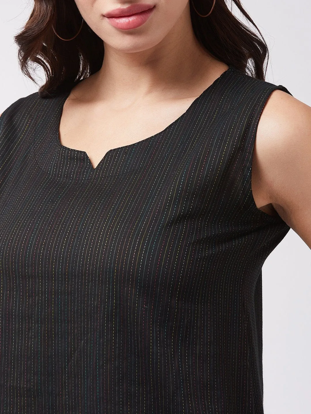 Black Kantha Sleeveless Top