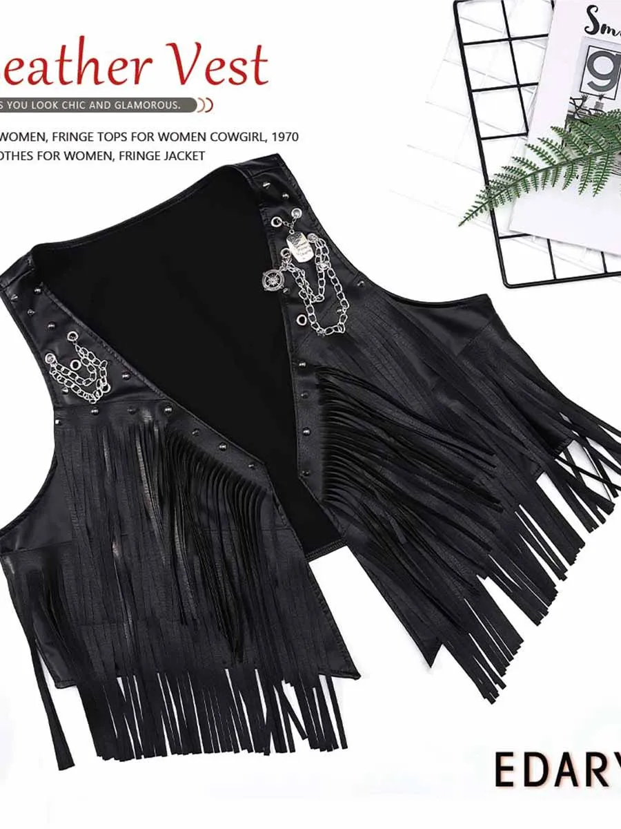 Black Leather Fringe Reflective Vest