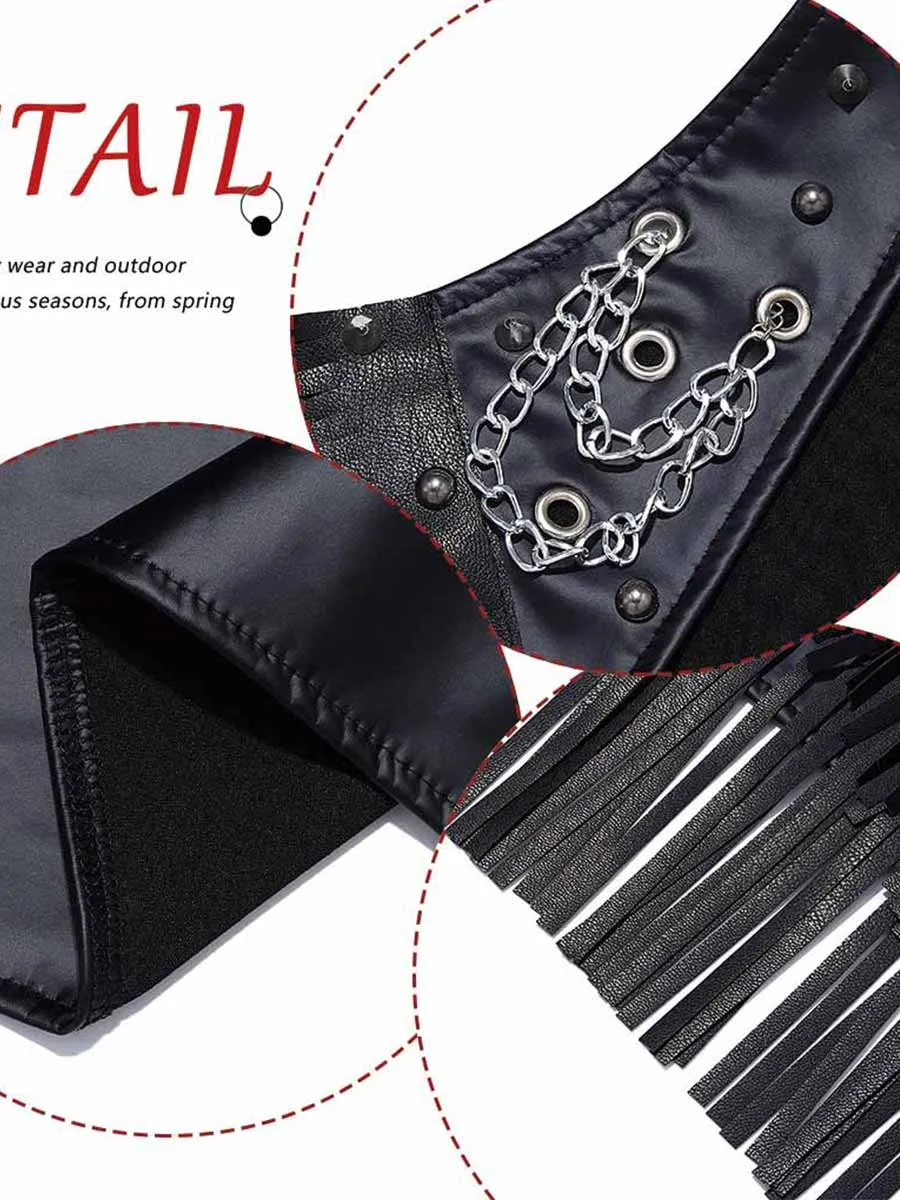 Black Leather Fringe Reflective Vest