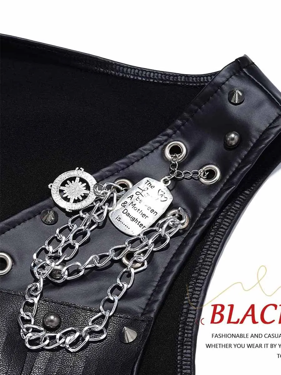 Black Leather Fringe Reflective Vest