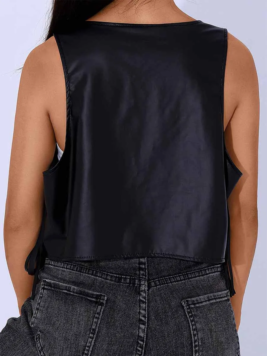 Black Leather Fringe Reflective Vest