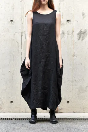 BLACK OVERSIZED LINEN DRESS