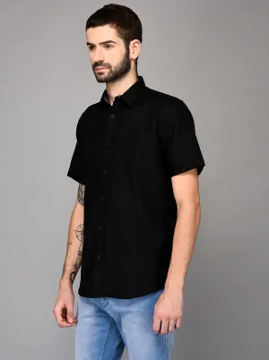 Black Self Textured Slim Fit Casual Shirt | JadeBlue