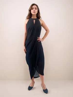 Black Solid Slim Fit Midi Dress