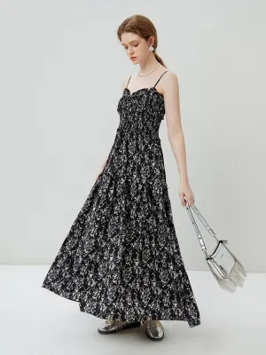 Black White Floral Suspender Dress For Women's  New Seaside Vacation Dress For Women Boho Casual Loose Women Dress