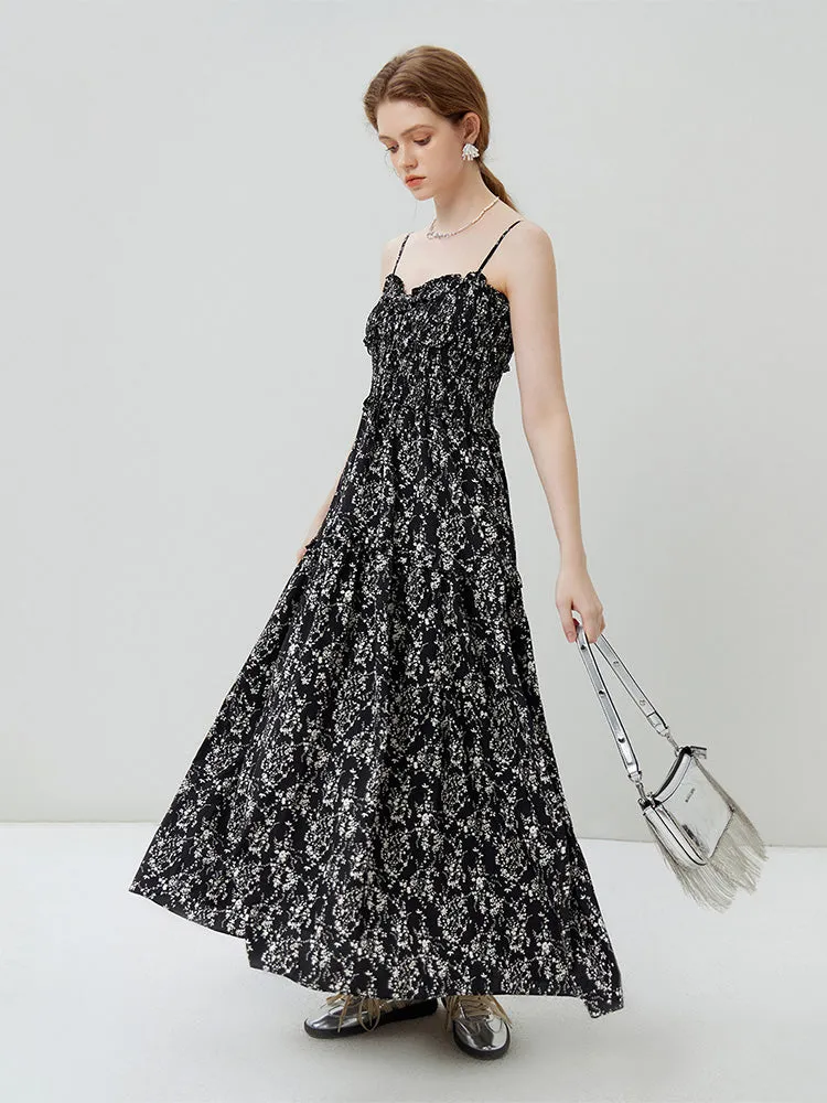 Black White Floral Suspender Dress For Women's  New Seaside Vacation Dress For Women Boho Casual Loose Women Dress