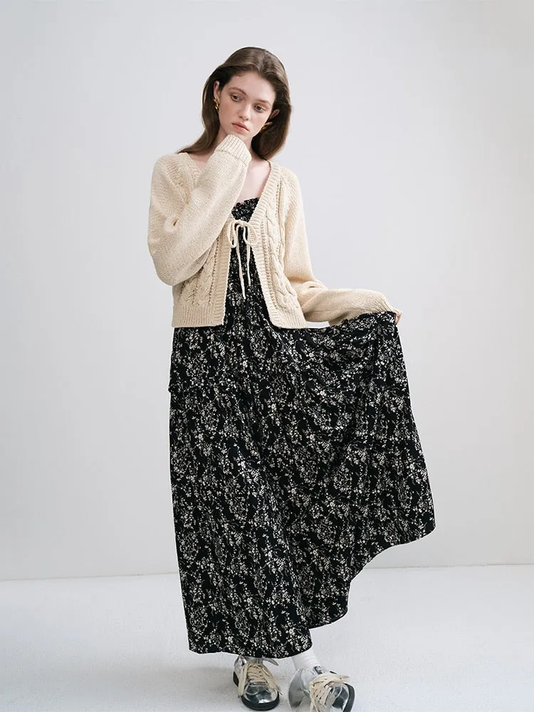 Black White Floral Suspender Dress For Women's  New Seaside Vacation Dress For Women Boho Casual Loose Women Dress