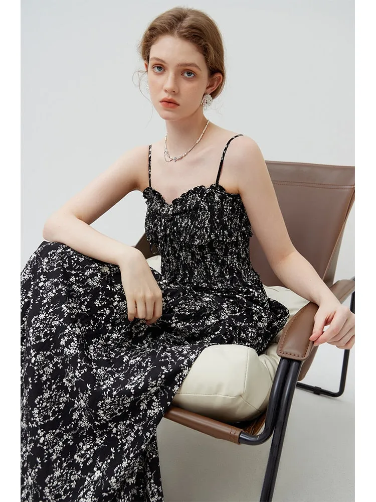 Black White Floral Suspender Dress For Women's  New Seaside Vacation Dress For Women Boho Casual Loose Women Dress
