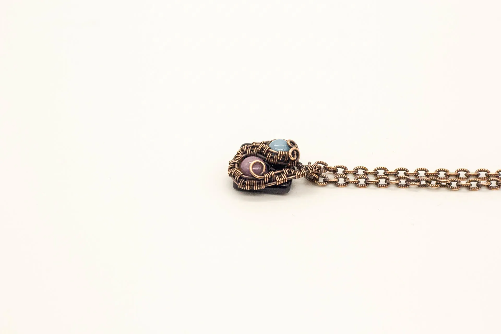Blue and Purple Mini Pendant with Copper Wire Wrapping