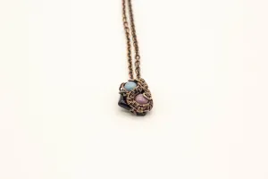 Blue and Purple Mini Pendant with Copper Wire Wrapping
