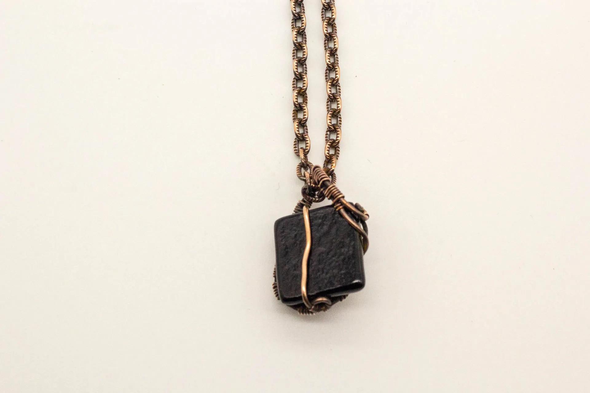 Blue and Purple Mini Pendant with Copper Wire Wrapping