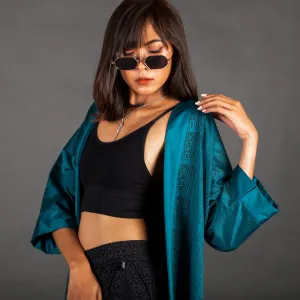 Blue Satin Kimono Bio-Print