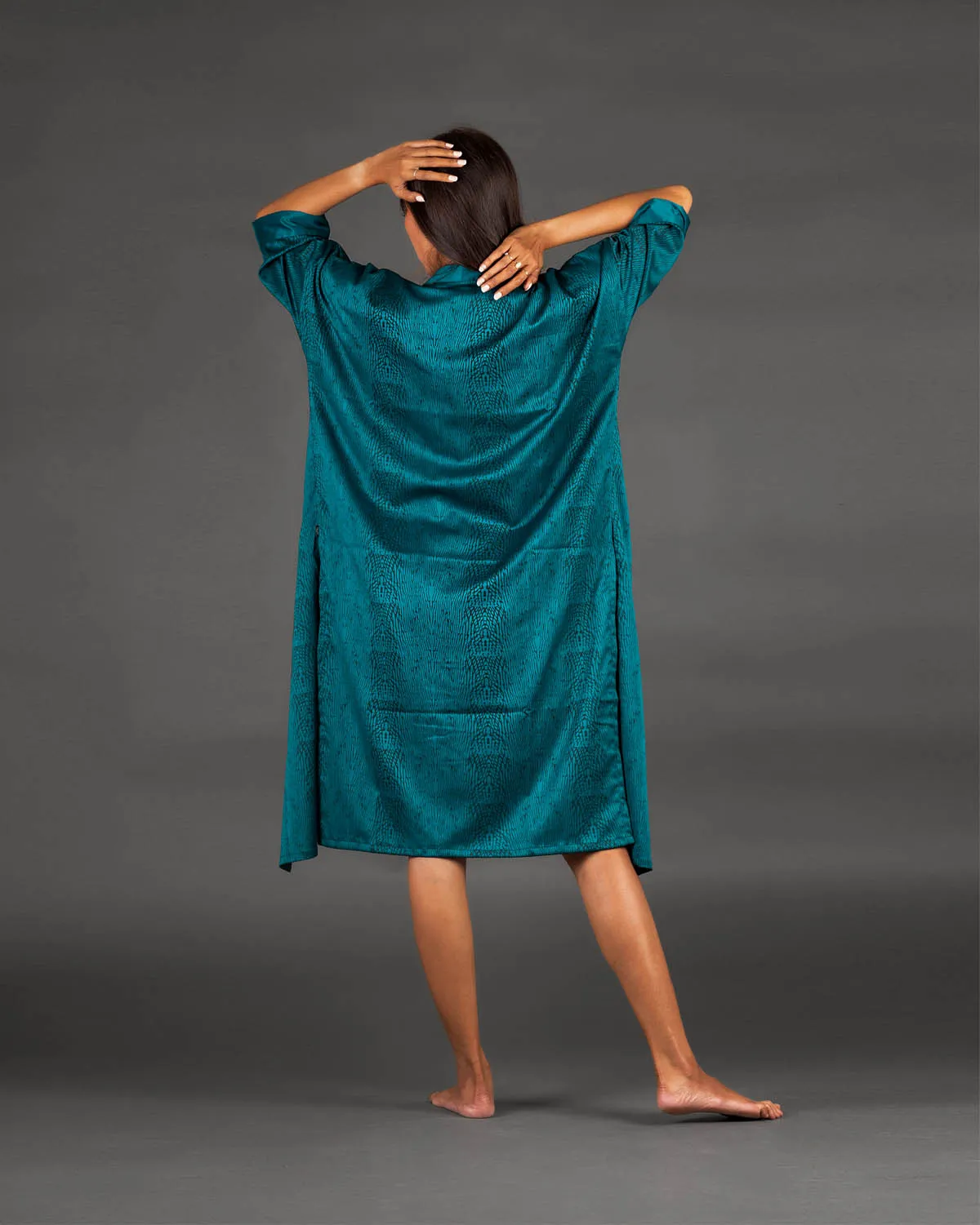 Blue Satin Kimono Bio-Print