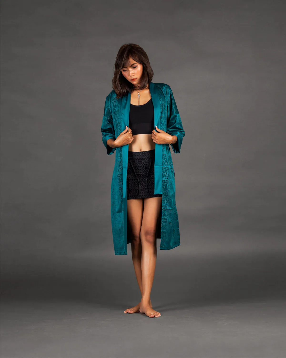 Blue Satin Kimono Bio-Print