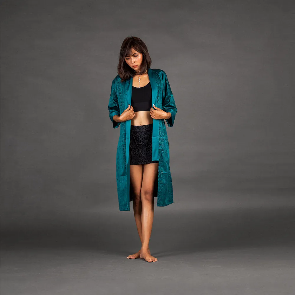 Blue Satin Kimono Bio-Print