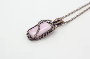 Blush Pink Fused Glass Pendant with Copper Wire Wrapping