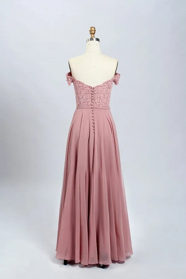 Blush Pink Off the Shoulder Lace Appliques Mermaid Long Formal Dress