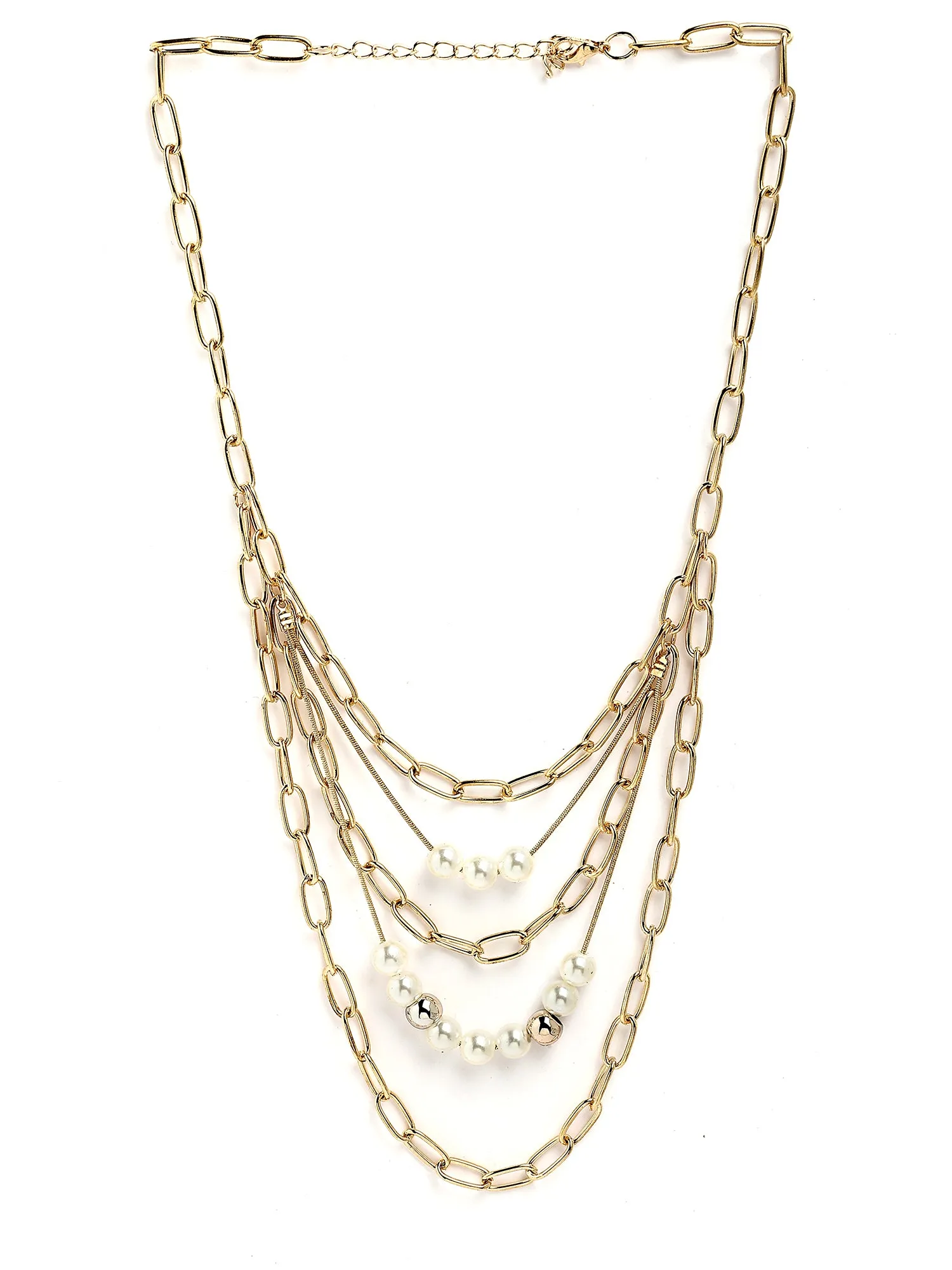 Bohey by KARATCART Gold-Plated Pearl Multilayer Chain Necklace for Women
