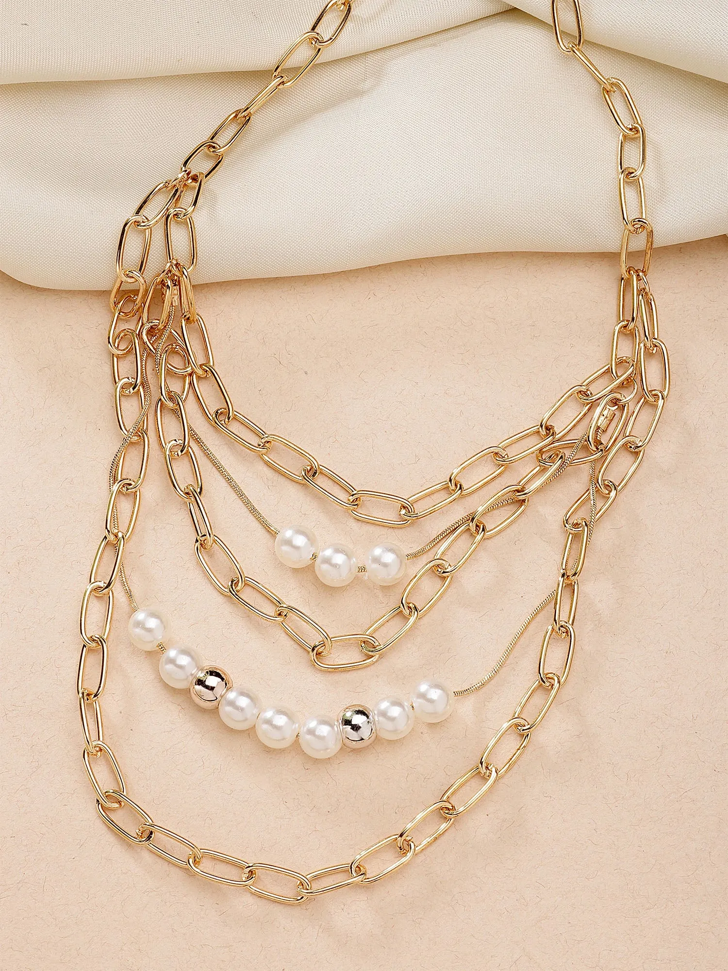 Bohey by KARATCART Gold-Plated Pearl Multilayer Chain Necklace for Women