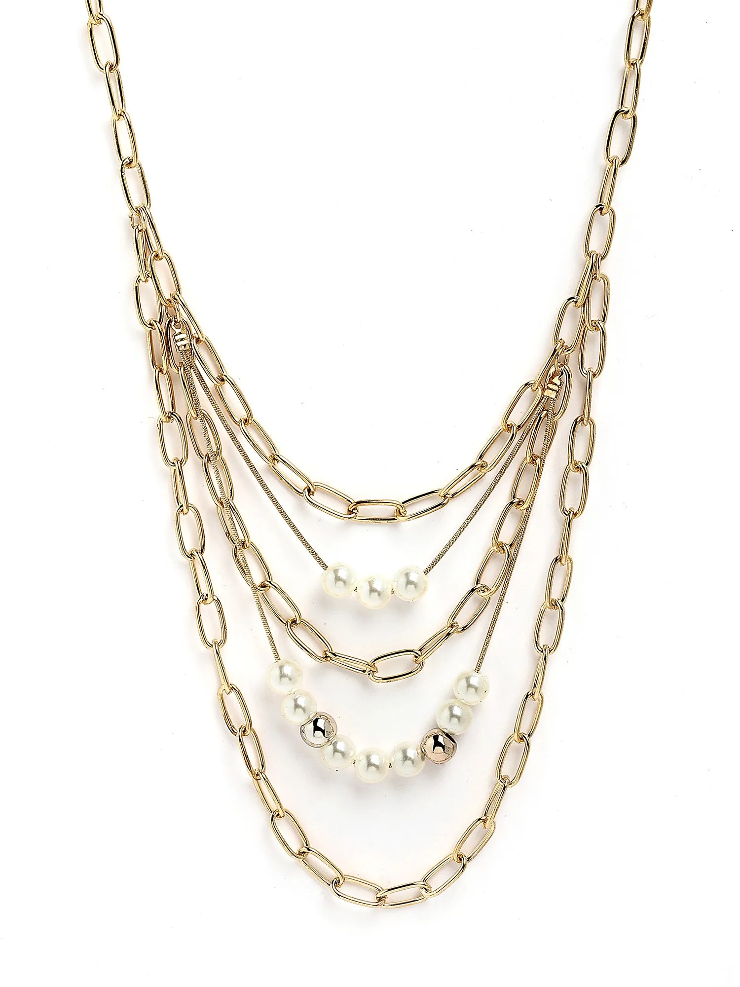 Bohey by KARATCART Gold-Plated Pearl Multilayer Chain Necklace for Women